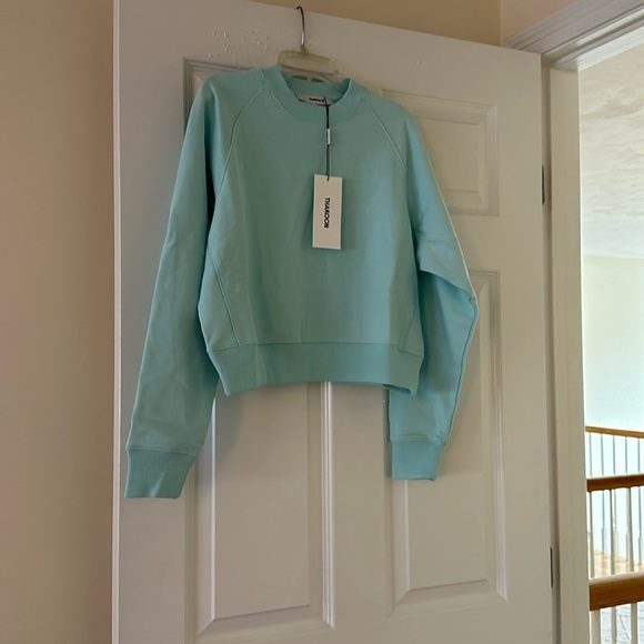 THAKOON Crewneck Cotton Sweatshirt w side Panels (S) Light Blue / Mint BNWT - Picture 2 of 7